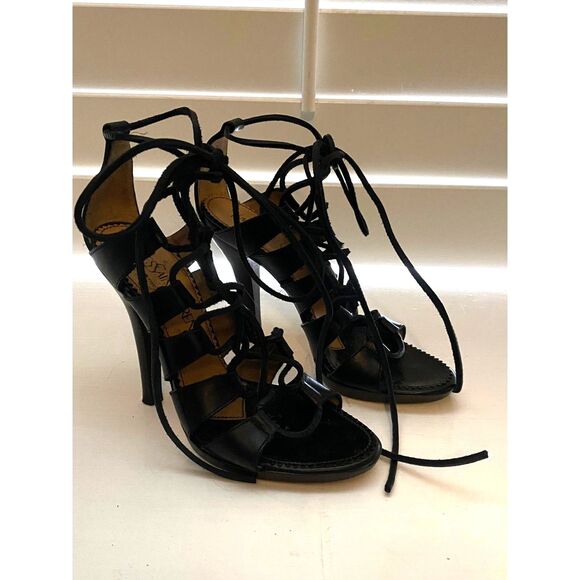 EUC Yves Saint Laurent YSL Black Leather Strappy Gladiator Heel 38 8 - Picture 4 of 9